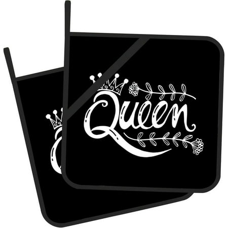 

Sunyuer 2 PCS Pot Holders for Kitchen Black Queen Print Pot Holders for Kitchen Heat Resistant Non Slip Potholder with Hanging Loop for BBQ Cooking Baking