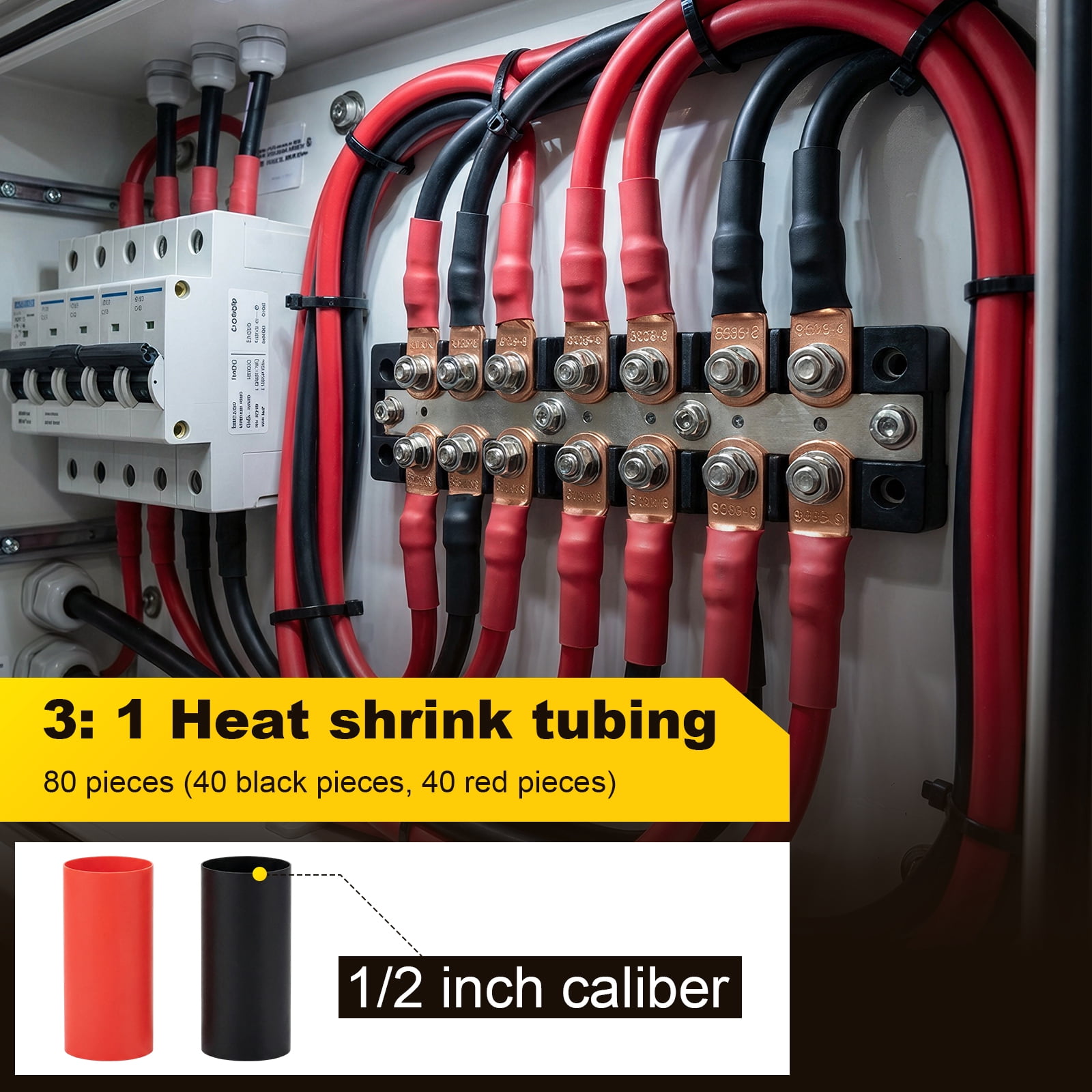 160Pcs Copper Wire Lug Kit Thickened Design AWG 2 4 6 8 10 12 Gauge Battery Cable Lugs with 80 Pcs 3:1 Heat Shrink Tubing - Marine Solar Automotive Wire Connectors