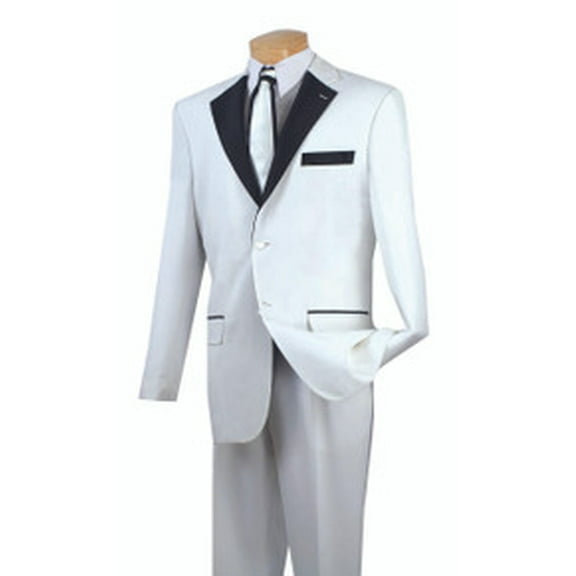 Mens White Black Tuxedo Wedding Suit Regular Fit Vinci T-2FF
