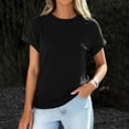 thumbnail image 2 of Lumtrix Womens Crew Neck Rolled Short Sleeve T Shirts Summer Cute Casual Oversized Tee Spring Solid Tops Black 2XL, 2 of 6