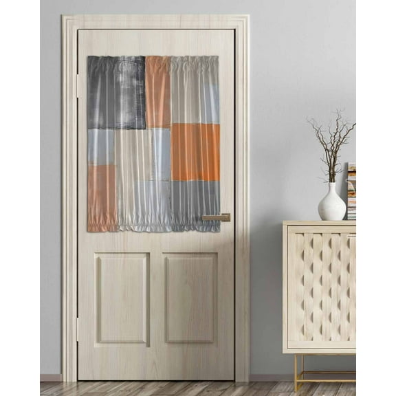 Orange Grey Geometric Blackout Curtains French Door Curtains for Door Window, Abstract Simple Color Blocks Privacy Drapery for Patio/Sidelight Doors, 1 Panel with Tieback, 54 x 40 Inches
