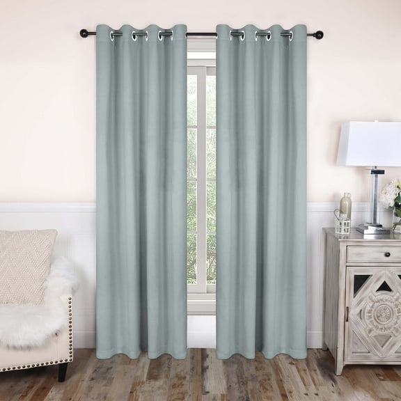 Superior Blackout Solid Light Filtering Grommet Curtain Panel Set, 52"X 120", Stone Blue