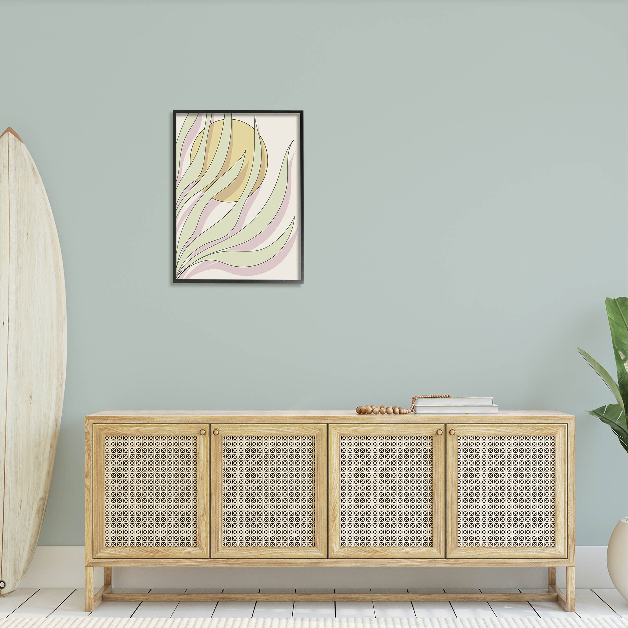 Contemporary Tropical Plant Leaves Botanical & Floral Graphic Art Black Framed Art Print Wall Art