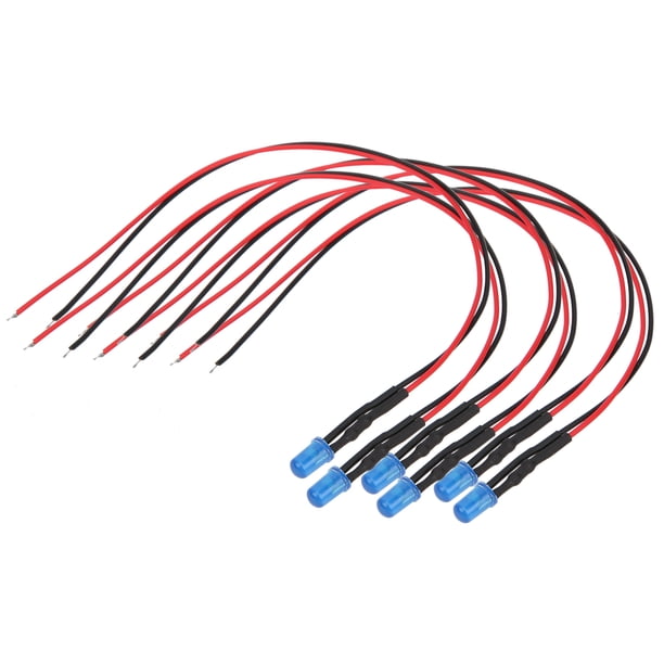 100 diodos emisores de luz precableados transparentes de 12 V y 5 mm con cuentas de luz LED de alambre de 20 cm de azul a azul