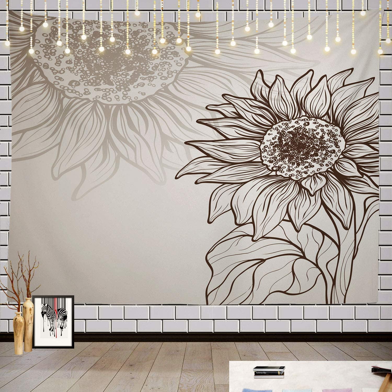 Sunflower Flower Tapestry Black and White Sunflower Sketch Design Picnic Mat Hippie Trippy Tapestry Wall Art Meditation Decor for Bedroom Living Room 59.1 x 82.7 Inches Black Brown White Walmart