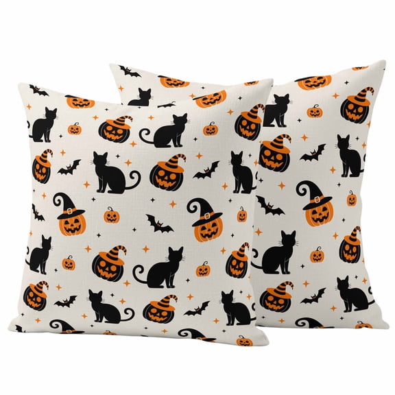 Halloween Outdoor Waterproof Pillow Covers, Horror Pumpkin Fall Witch's Hat Bat Black Cat Decorative Square Throw Pillowcase Sofa Cushion Sham for Patio/Couch/Chair, 20"x20" 2 Pack