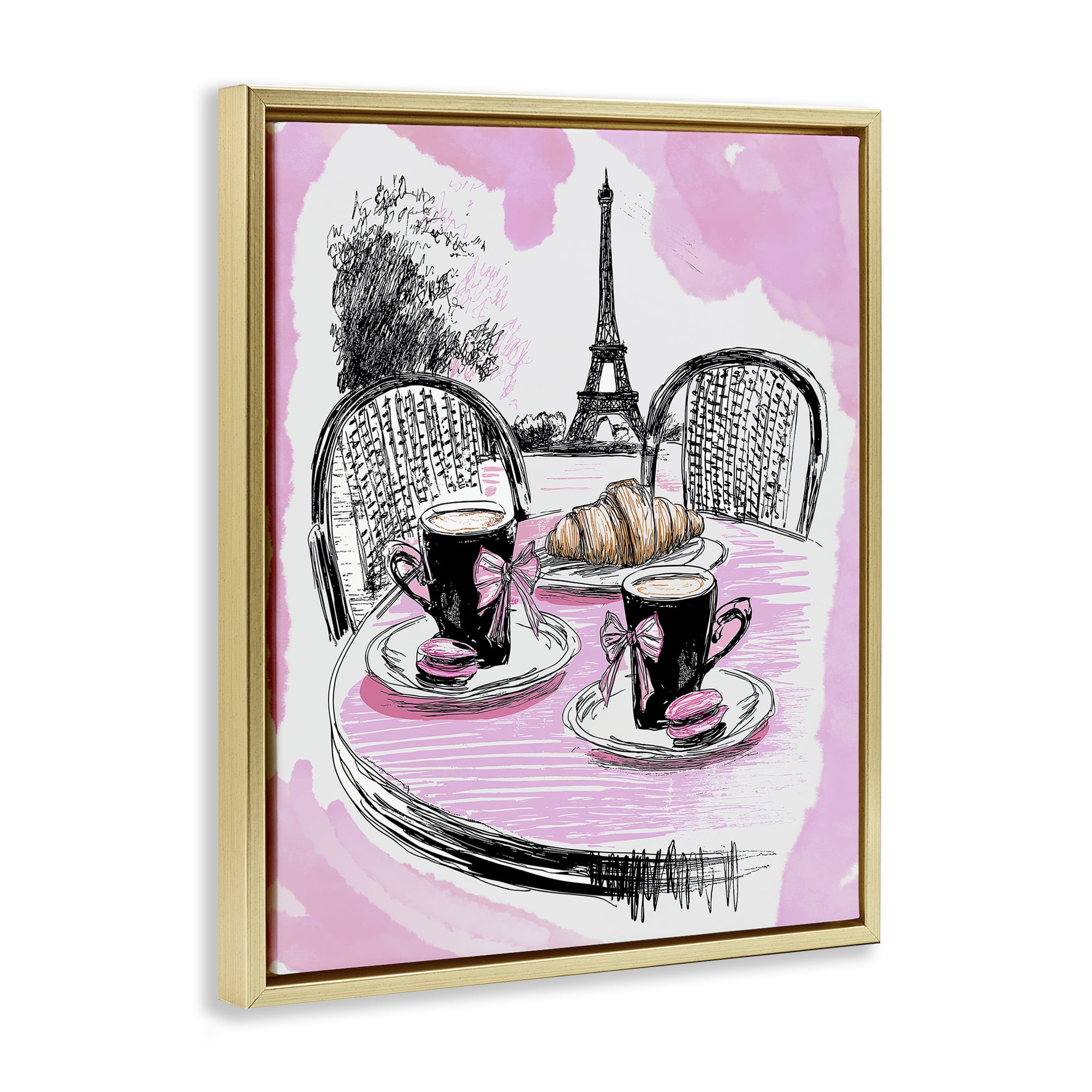 Stupell Industries Pink Parisian Cafe Breakfast Gold Framed Floater Canvas Wall Art, design by Jess Stempel