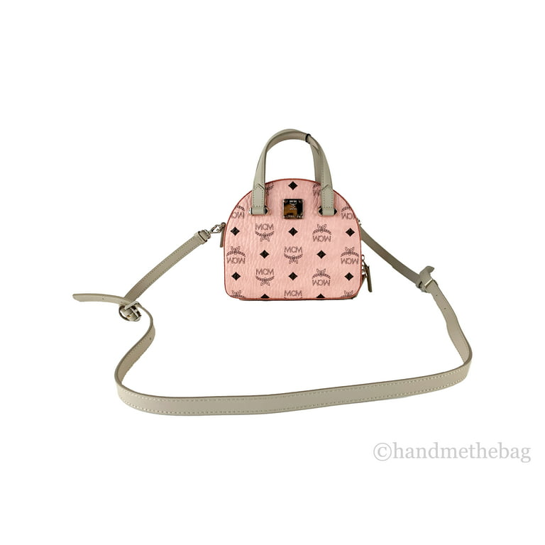 MCM Signature Soft Pink Diamond Logo Leather Mini Round Top Tote Crossbody  Bag
