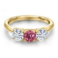thumbnail image 3 of Gem Stone King 10K Yellow Gold Pink Tourmaline and White Moissanite Engagement Ring for Women | 1.52 Cttw | Round 5MM | Gemstone October Birthstone | Size 5, 3 of 7