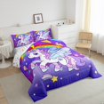 thumbnail image 3 of Manfei Cute Unicorn Theme Bedding Comforter Set,3D Purple Rainbow Twin Comforter Sets,Kawaii Floral Stars Print Bedding Set For Girls Kids,Microfiber Bedroom Decor Reversible,2 Pieces, 3 of 8