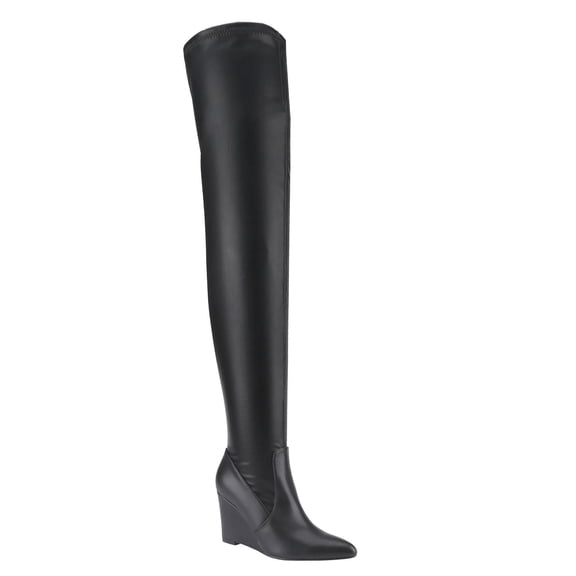 BELOVELY【FOLDER-1】 Women's Cassida Wedge Heel Boot Over The Knee Girl Footwear Shoe Walking Shoes Stylish Rubber Comfort Onyx Active