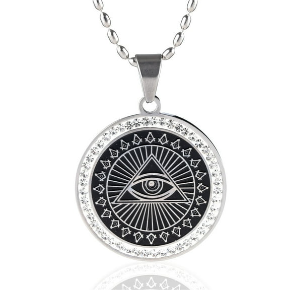 ZMY Home Stainless Steel Necklace - Masonic Dog Tag Silver Pendant with All-Seeing Eye Jewelry
