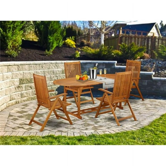 East West Furniture Wooden Patio Set Natural Oil, BSCN5NC5N