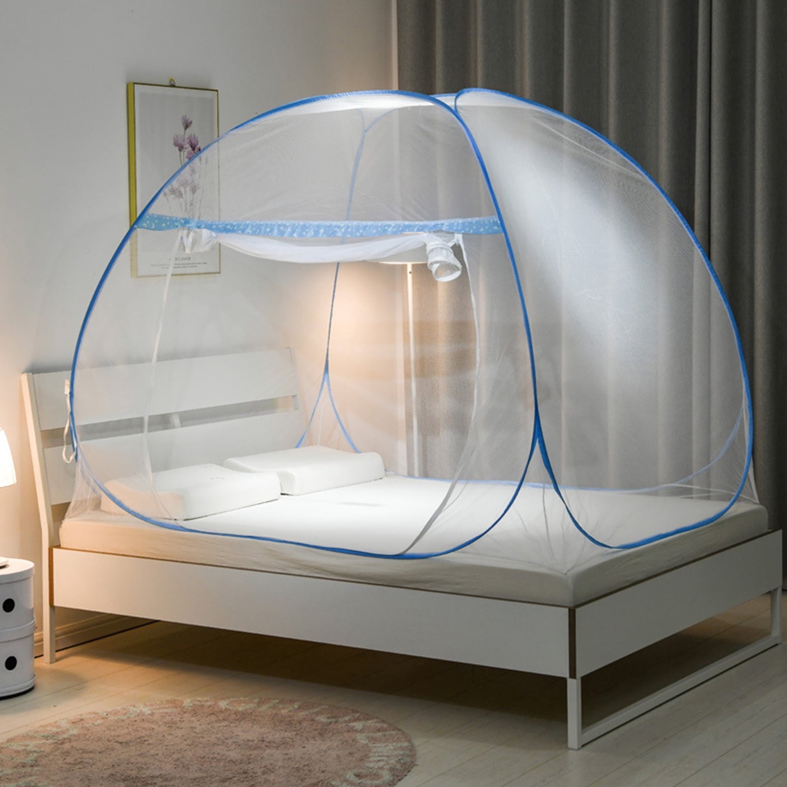 Zjyufy Mosquito Net for Bed Portable Folding Net Bed with Bottom Pop up Mosquito Net Tent for Indoor and Outdoor Use Mosquito Netting for Adults Trip Camping Travel Home，78.7 x 70.8 x 59 Inch