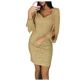thumbnail image 4 of CUZIBR Women'S Sequin Mini Dresses Slim Fit V-Neck Fringed Long Sleeve Glitter Shiny Sparkling Cold Shoulder Bodycon Dress Party Club A Line Skater Dresses,Yellow,XXL, 4 of 6
