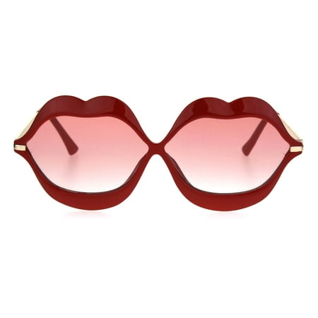 Womens Funky Retro Kissing Lip Frame Party Shade Sunglasses Red Pink