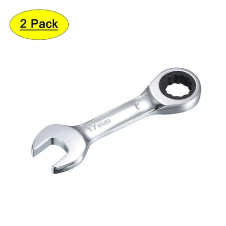 

Uxcell 17mm Stubby Ratcheting Combination Wrench Metric 72 Teeth 12 Point Box Ended Tools CR-V 2 Pack