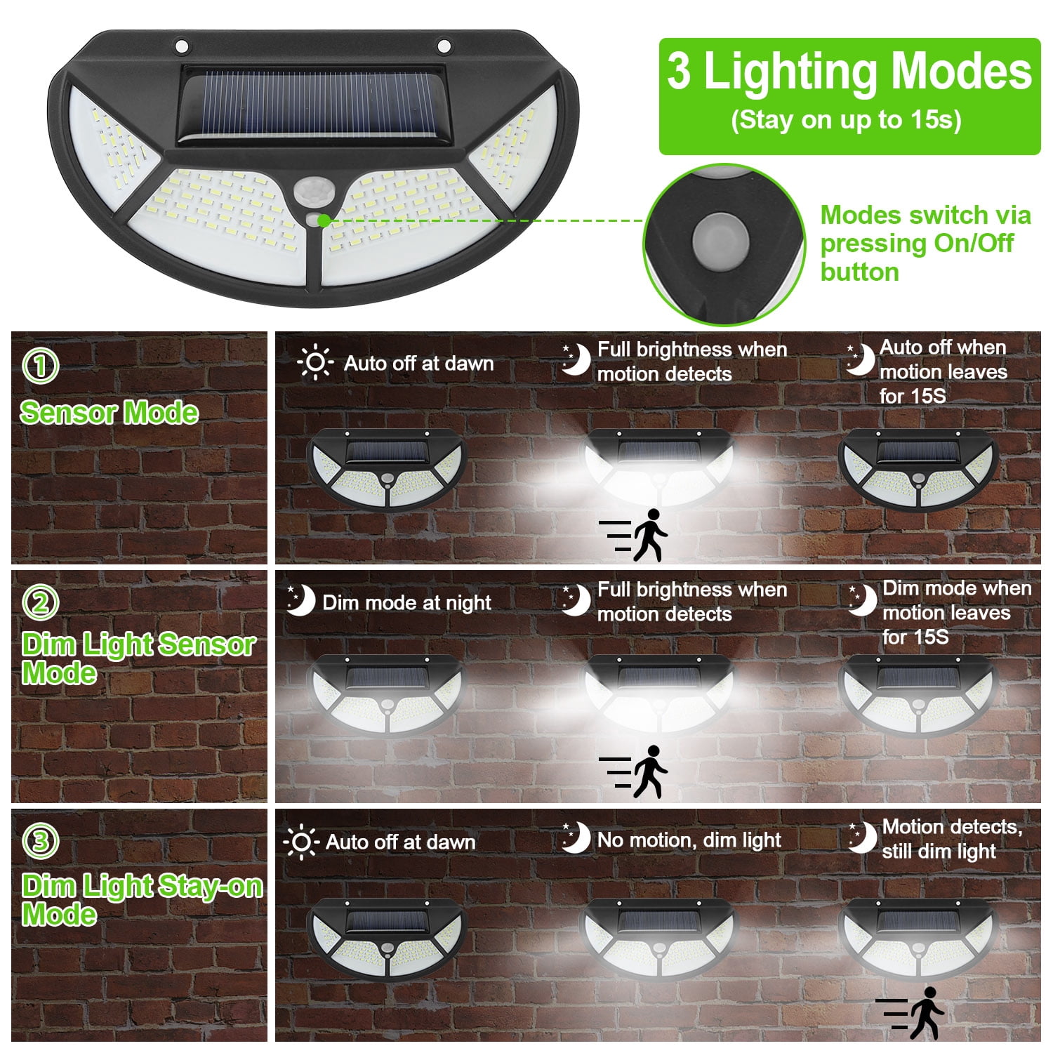 Solarek Wall Solar Powered Lights Outdoor 102 LEDs IP65 Waterproof Solar Lamps Motion Sensor Illumination Garage Lights for Garden Front Door Porch