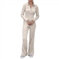 thumbnail image 1 of Conjunto de Dos Piezas para Mujer, Pantalón Deportivo de Pierna , Media Cremallera, Larga y Cuello en V. Caqui S, 1 of 6