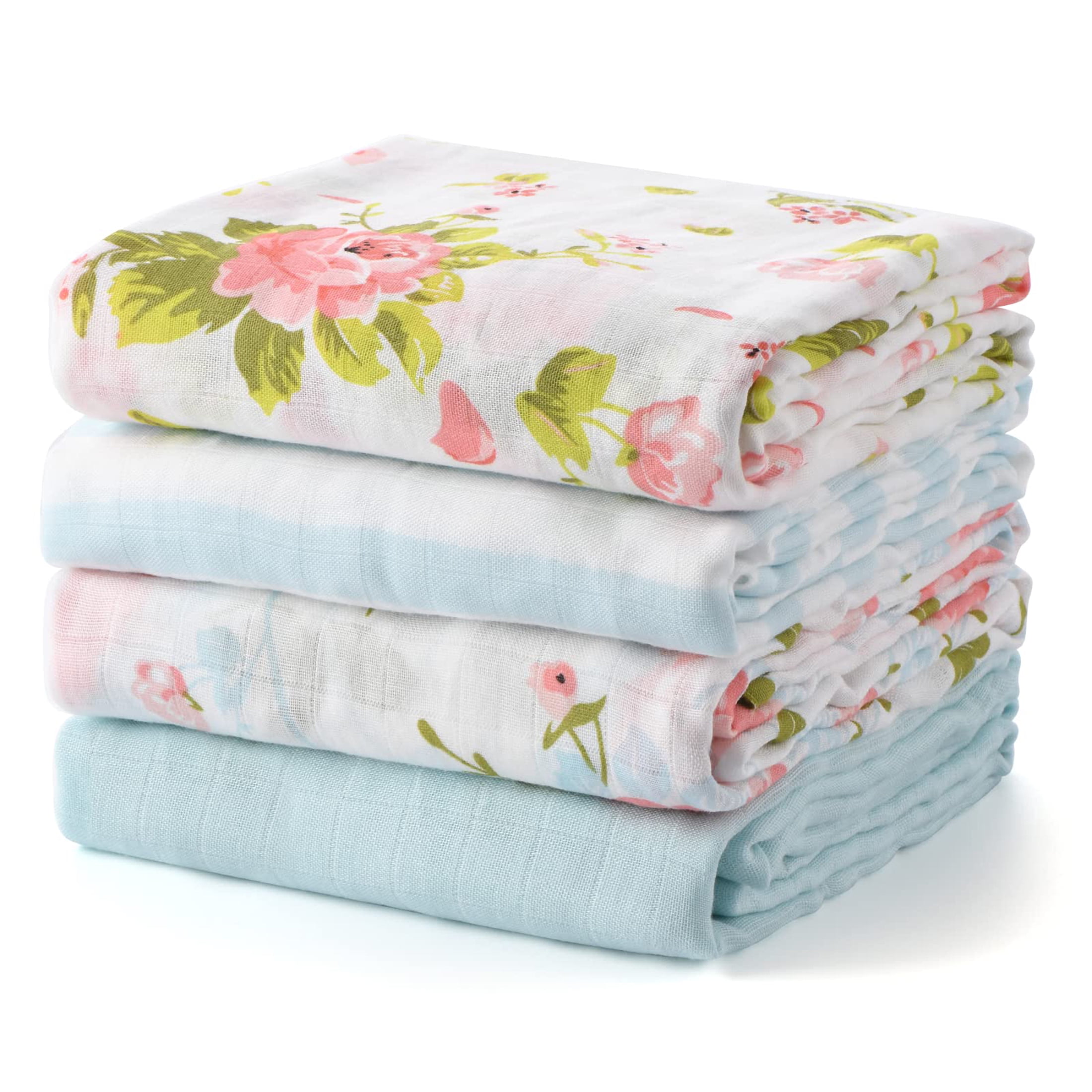 Momcozy Swaddle Blanket, Muslin Swaddle Blankets Girl, Breathable Bamboo Baby Blanket, Floral Pattern Swaddle Blankets Baby Girl, 47 X 47 Inches, 4 Pack