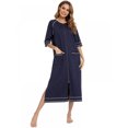 thumbnail image 2 of Women Zipper Up Robe Comfy 3/4 Sleeve Zip Front Nightgowns With Pockets Soft Breathable Side Slit Long House Coat Big Sale 2 of 13