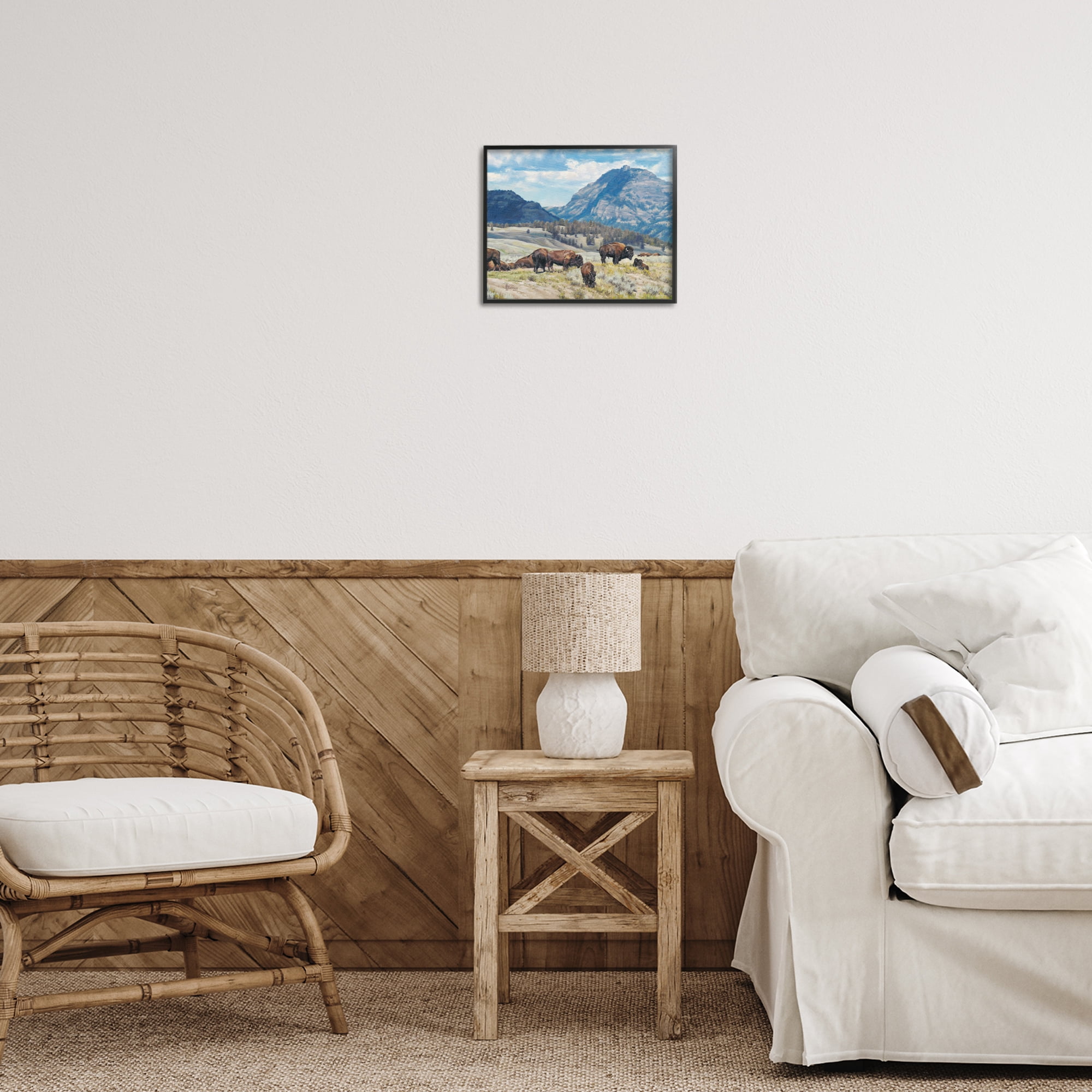 Stupell Industries Sunny Afternoon Bison Landscape Painting Black Framed Art Print Wall Art, 14 x 11