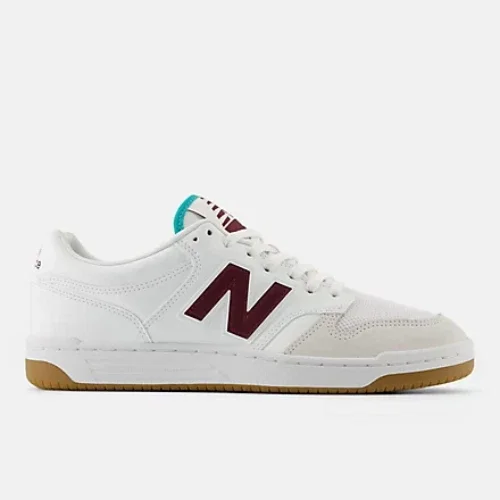 New Balance 480 BB480LFT White/Burgundy Width D Lifestyle Shoes Men's Women's