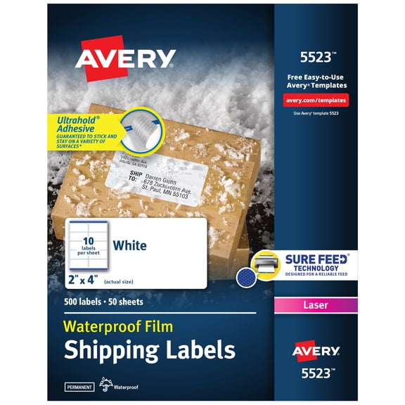 Avery Waterproof Labels, 2" x 4", Laser, 500ct (5523)