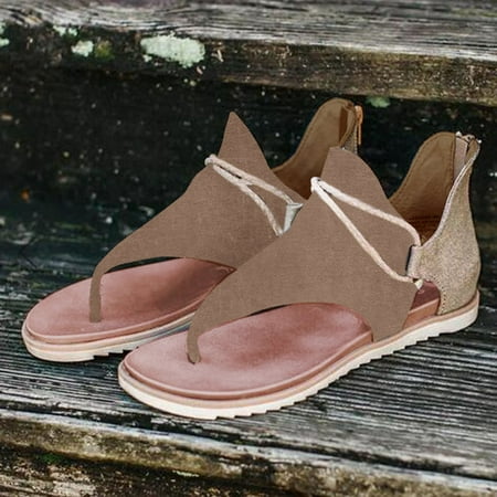 

Buitifor Women Summer Clip-Toe Shoes Zipper Comfy Sandals Flats Lady Casual Beach Sandals