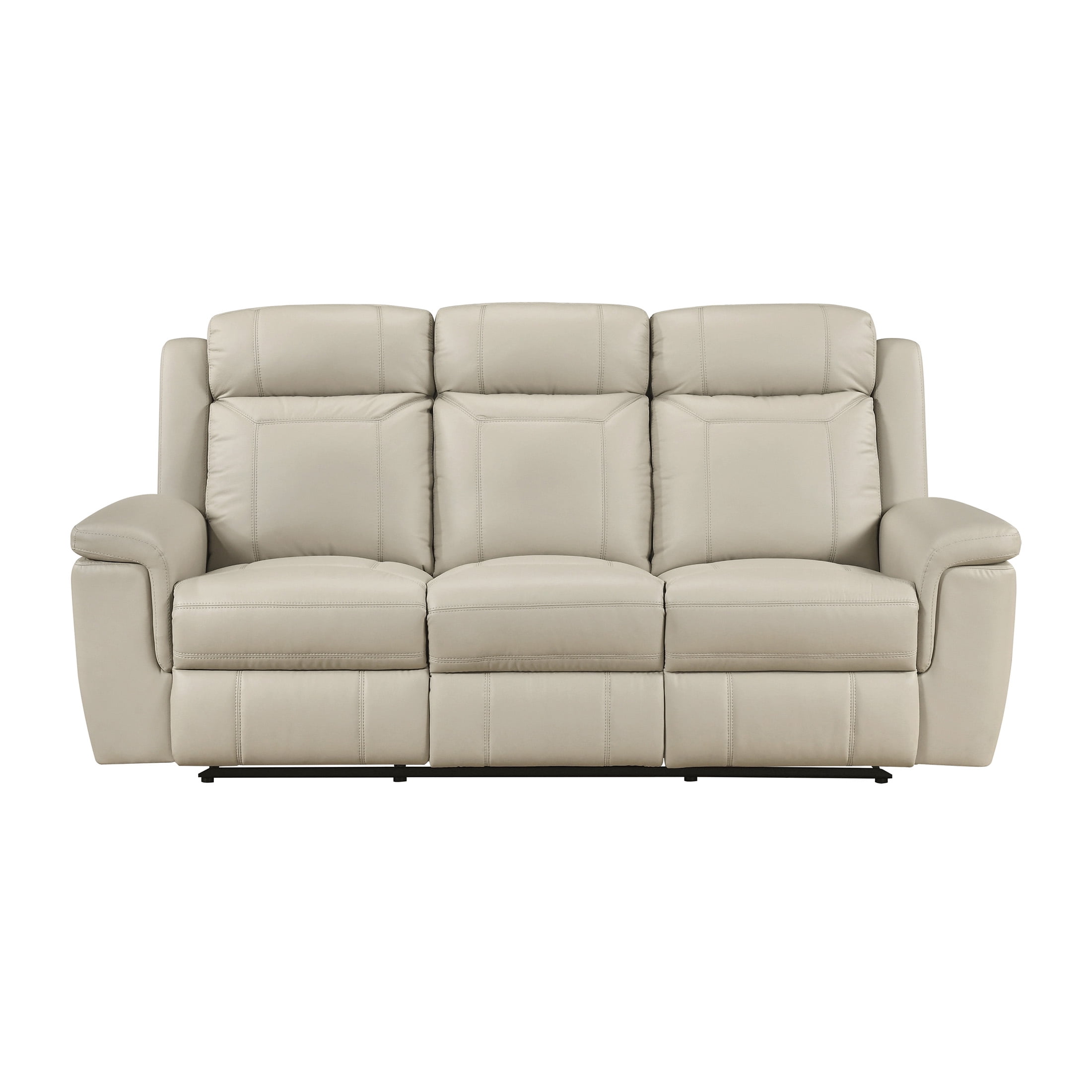 OakvillePark Livaro Leather Match Manual Double Reclining Sofa, Beige