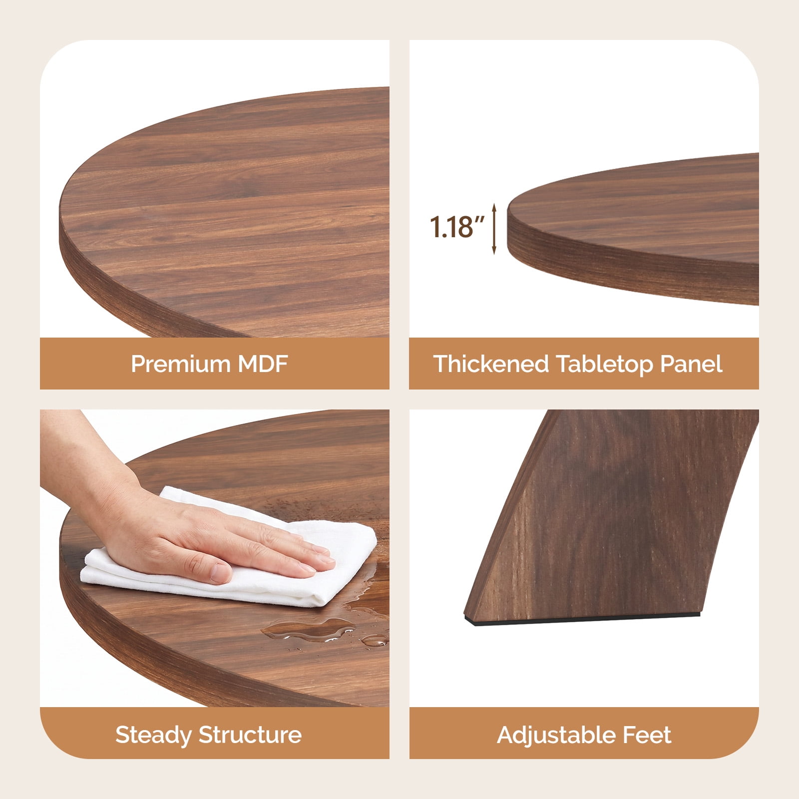 Astoutdoor Round Coffee Table, 31.5 in Walnut Brown MDF with Curved Cross Legs, Modern Minimalist Center Table for Living Room