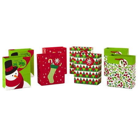 Hallmark 6" Small Christmas Gift Bag Bundle, Festive Holiday (Pack of 8, 4 Designs)