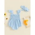 thumbnail image 6 of Newborn Baby Girl Summer Clothes Fly Sleeve Plaid Print Ruffle Jumpsuit with Headband 2Pcs Cute Outfit Set, 6 of 8
