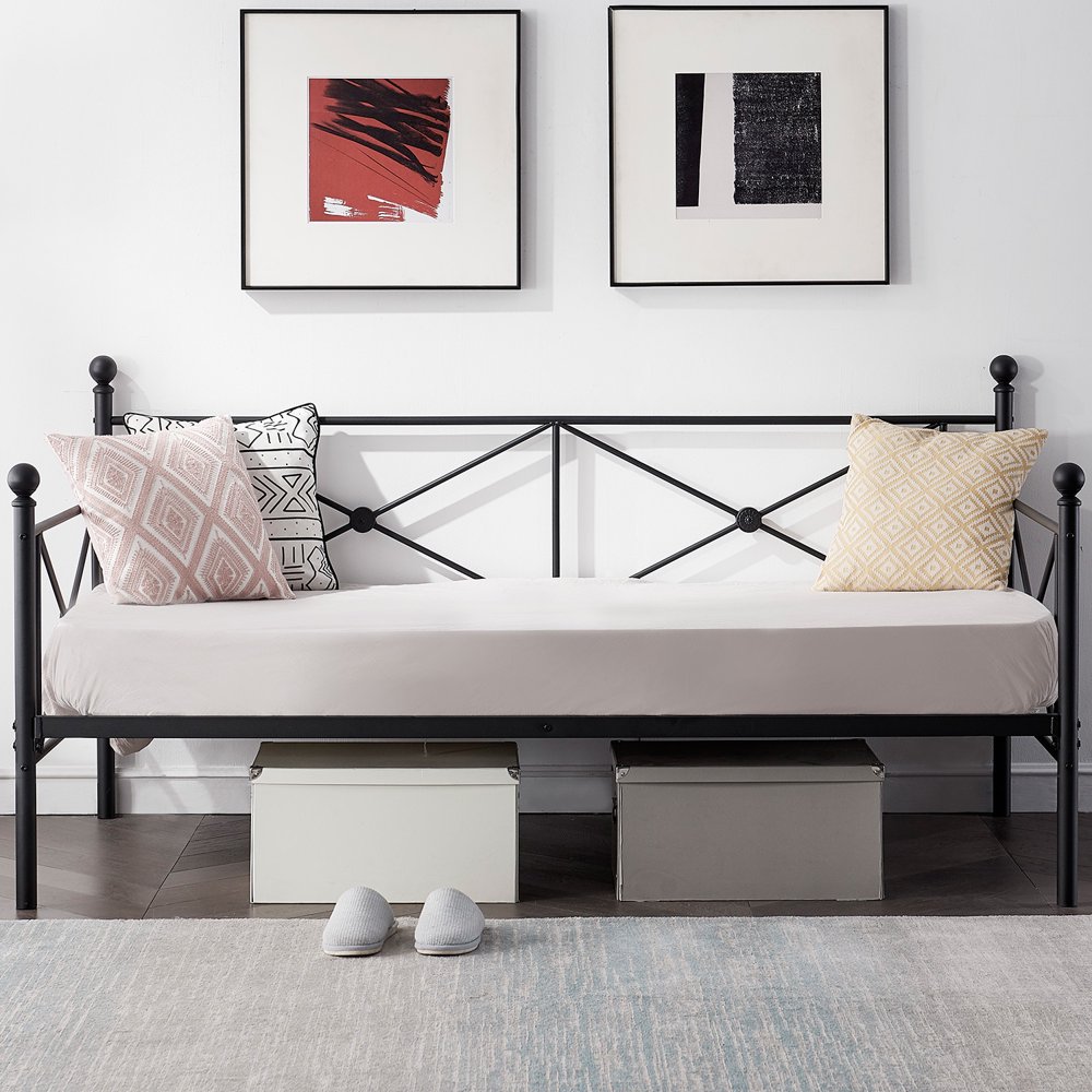 VECELO Contemporary Metal Daybed Frame With Underbed Storage Sofa Bed, Twin Size, Black