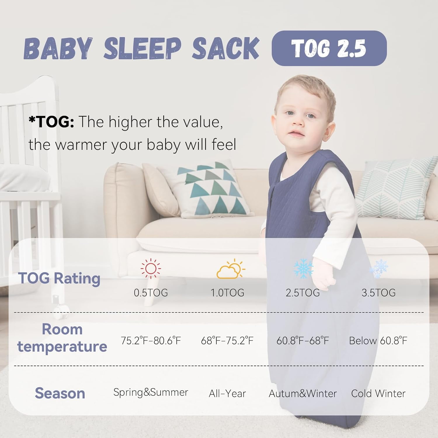 Yoofoss Baby Sleep Sack 12-18 Months TOG 2.5 Winter Baby Wearable Blanket, 100% Organic Cotton Infant Sleeping Sack 2-Way Zipper Warm Quilted Sleep Sack
