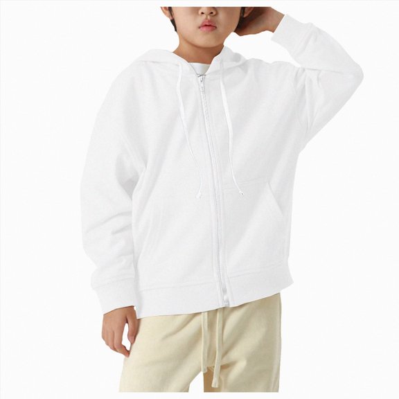 Staki Kids Heavyweight Zip Up Hoodie Jacket Premium Kangaroo Pocket Long Sleeve Durable Everyday Sweater 3-12Y(White,7-8 Years)