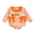 thumbnail image 5 of larppty Halloween Baby Girl Outfits Pumpkin Bubble Romper Smocked Long Sleeve Onesie Bodysuit Cute Newborn Infant Clothes, 5 of 5