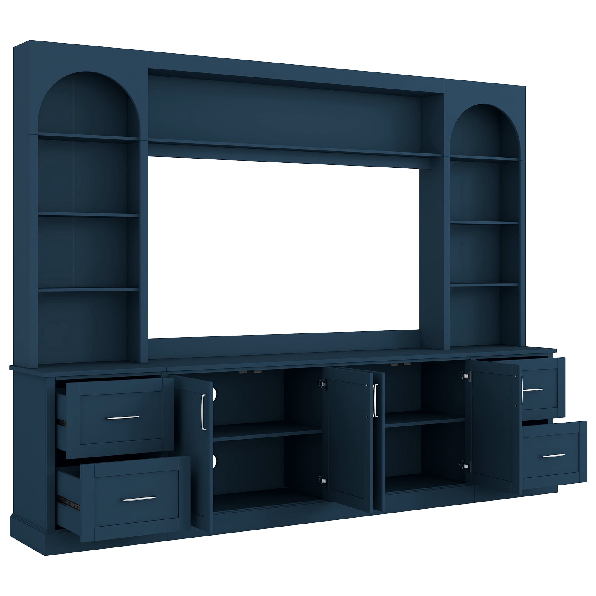 Modern Arched Entertainment Center Wall Unit with Drawers, Farmhouse TV Stand for TVs Up to 65 Inch, All-in-One Media Console with Adjustable Shelves and Cable Management for Living Room