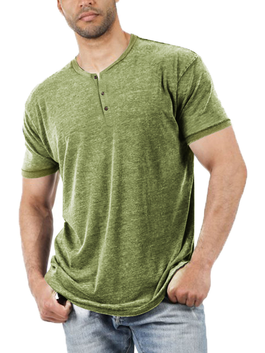 Ladiyo Men’s Short Sleeve Basic TShirt Casual Solid Color Buttonup