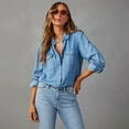 thumbnail image 5 of Womens Casual Denim Shirt - Turn Down Collar, Long Sleeve, Button Front - Western Style Top - S-XL, 5 of 8