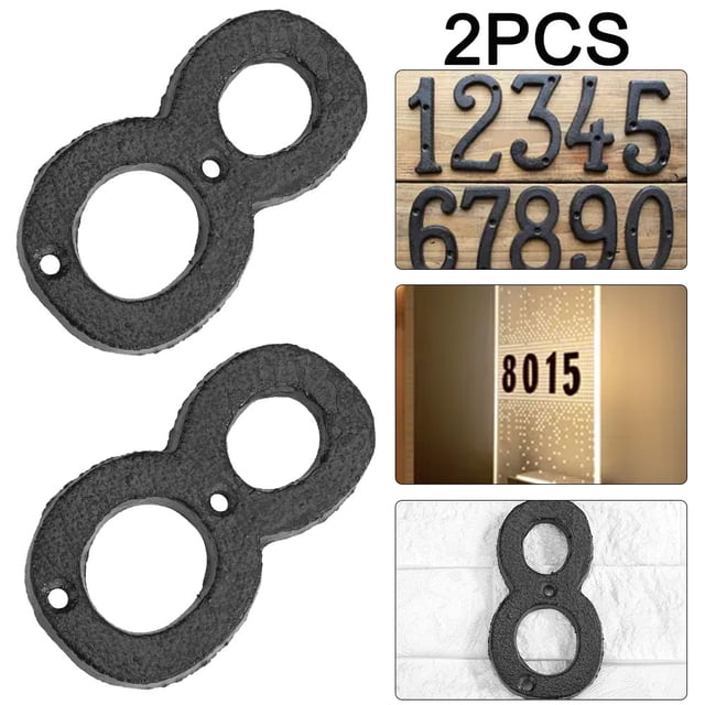 2 Piezas Metal Número Digital Hierro Fundido Casa Signo Placa Puerta DIY Pared (8)