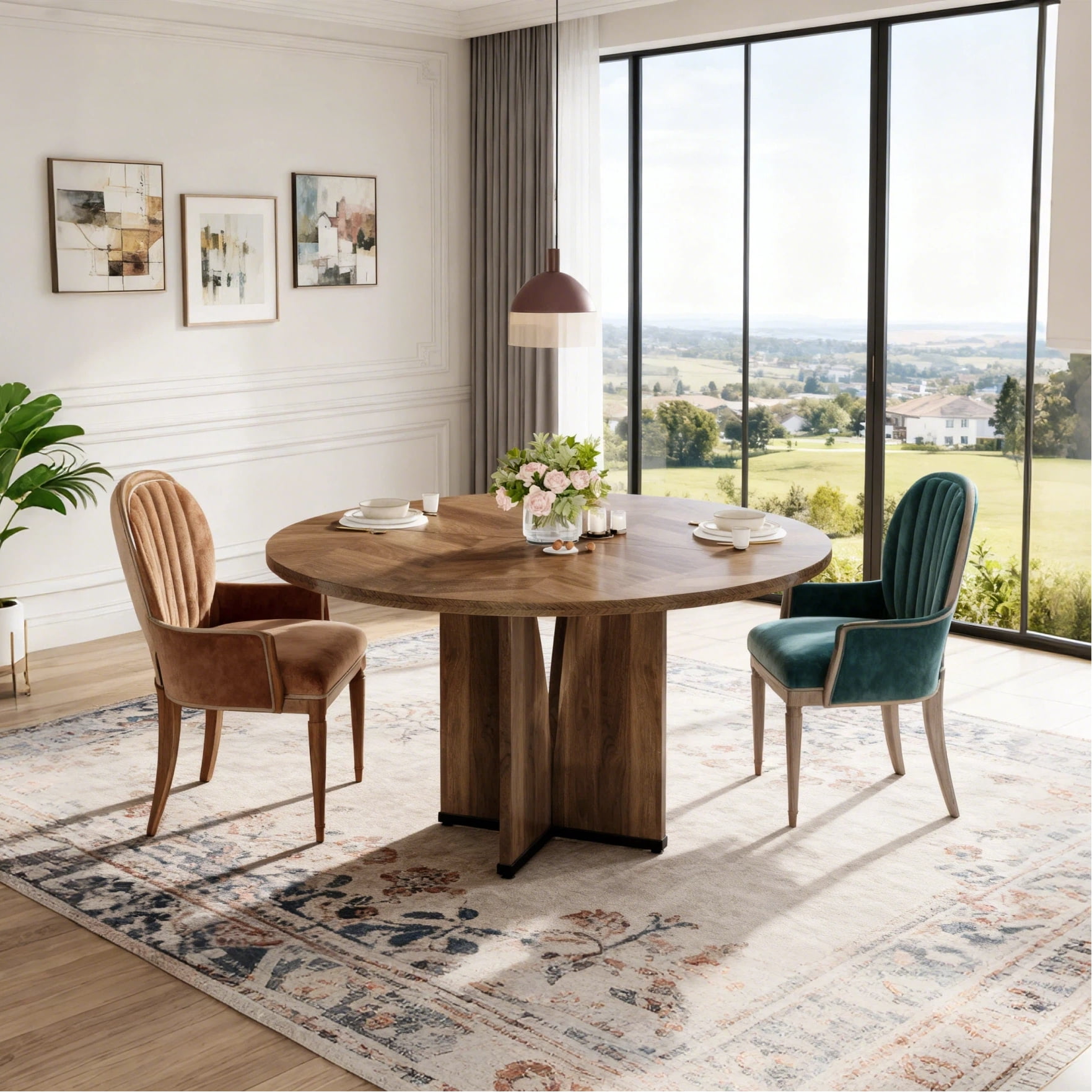Fnova 39.37" Modern Round Dining Table for 4 with Wood Tabletop, Kitchen Table for Dining Room, Brown