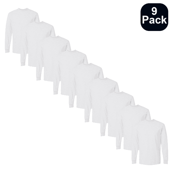 Gildan Men's DryBlend Long Sleeve T-Shirt, Cotton and Poly Blend Crew Neck Ash Bulk Tee 9 Pack, S