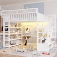 thumbnail image 5 of Full Size Loft Bed with Stairs and Storage, Metal Loft Beds Frame with Bedside Shelf and Wardrobe,4 Shelf Storage Rack, Charging Station, Heavy Duty High Loft Bed, White, 5 of 10