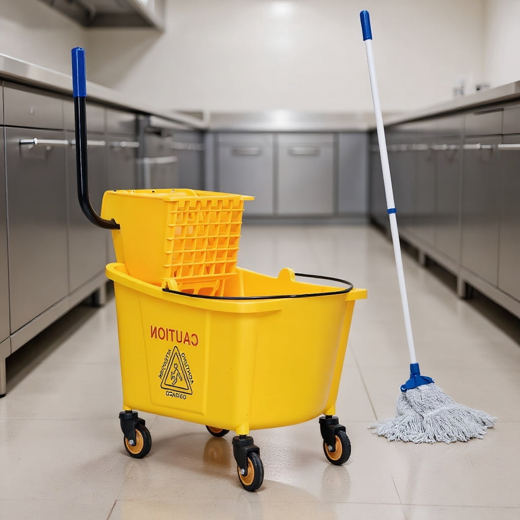 Resenkos 31 Quart Mop Bucket Side Press Wringer on Wheels With Panel, Side Press Wringer Combo Commercial Cleaning Caddy Plastic