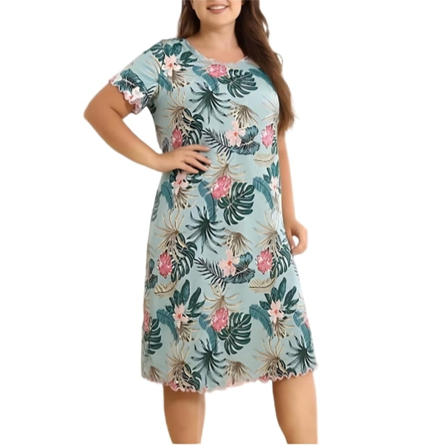 Chemise de Nuit pour Femmes Grande Taille Robe T-Shirt à Bretelles, Robe de Nuit Ample et Confortable en Imprimé à Carreaux Décontracté