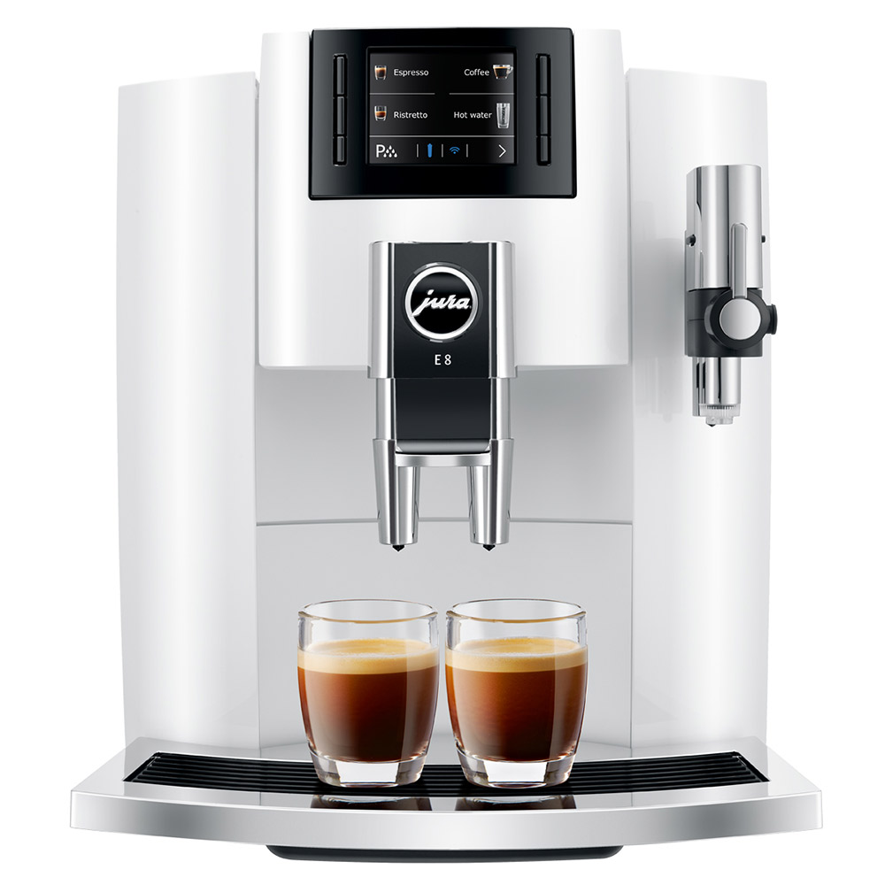 Jura Impressa E8 Automatic Espresso Machine (2019 Redesign) (Piano White)