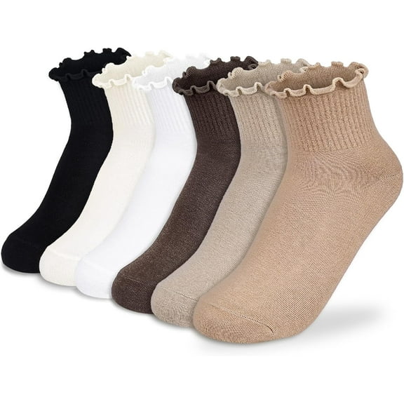 Zhengup Womens Ankle Socks Ruffle Cotton Cute Frilly Trim Breathable Ankle Ruffled Socks 6 Pack