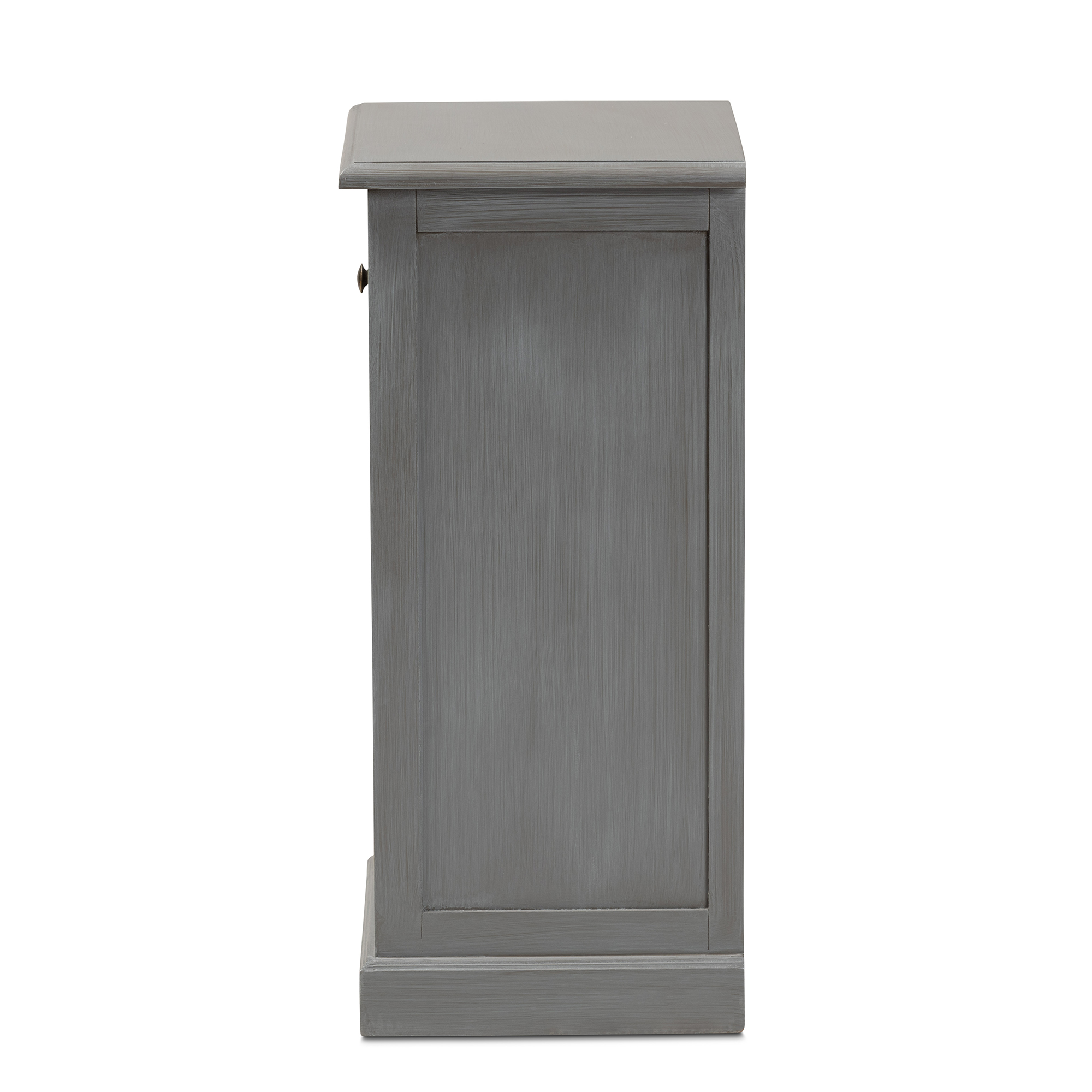 Baxton Studio Sheldon Modern and Contemporary Vintage Grey Finished Wood and Synthetic Rattan 3-Drawer Nightstand