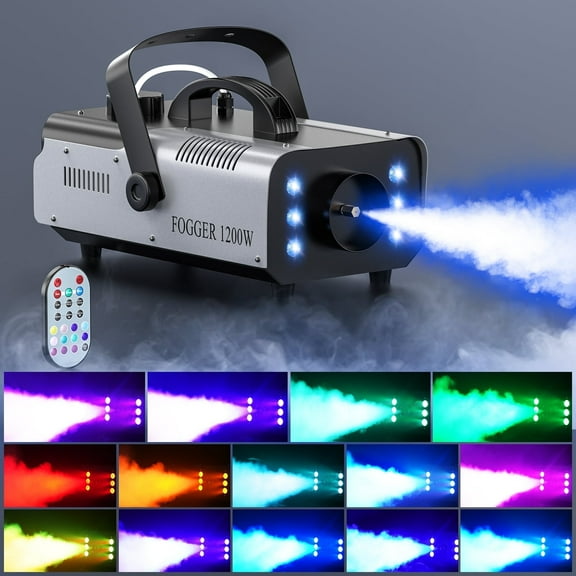 1200W Fog Machine with RGB LED Lights & Remote - Haze Smoke Generator for Halloween, Party, Stage, DJ, Club